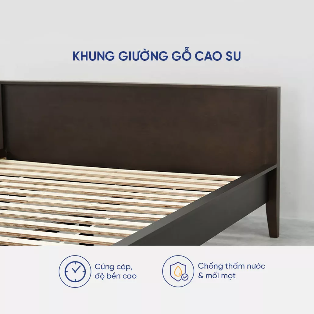 Giường gỗ cao su Amando Demeter bền đẹp, vững trãi, chống mối mọt