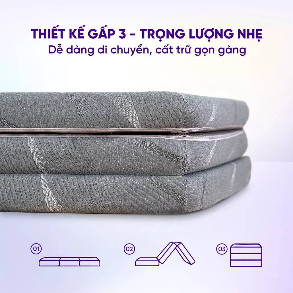 Nệm foam gấp 3 Goodnight Akita êm ái, đàn hồi, thoáng khí