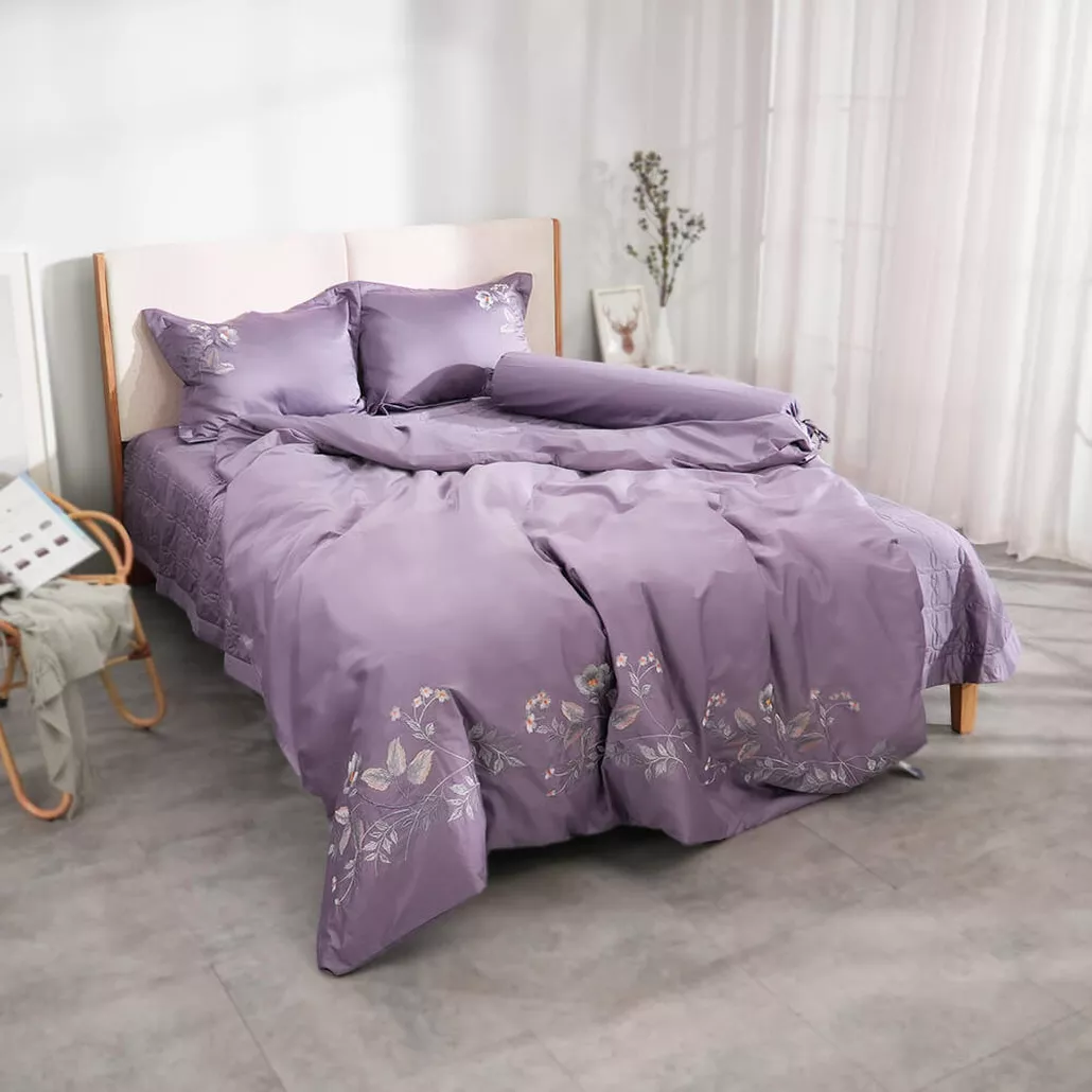 Bộ ga phủ chăn chần Amando thêu cotton satin mềm mịn thoáng mát