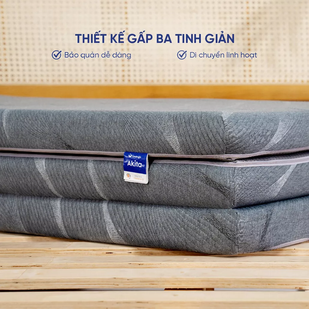 Nệm foam gấp 3 Goodnight Akita êm ái, đàn hồi, thoáng khí