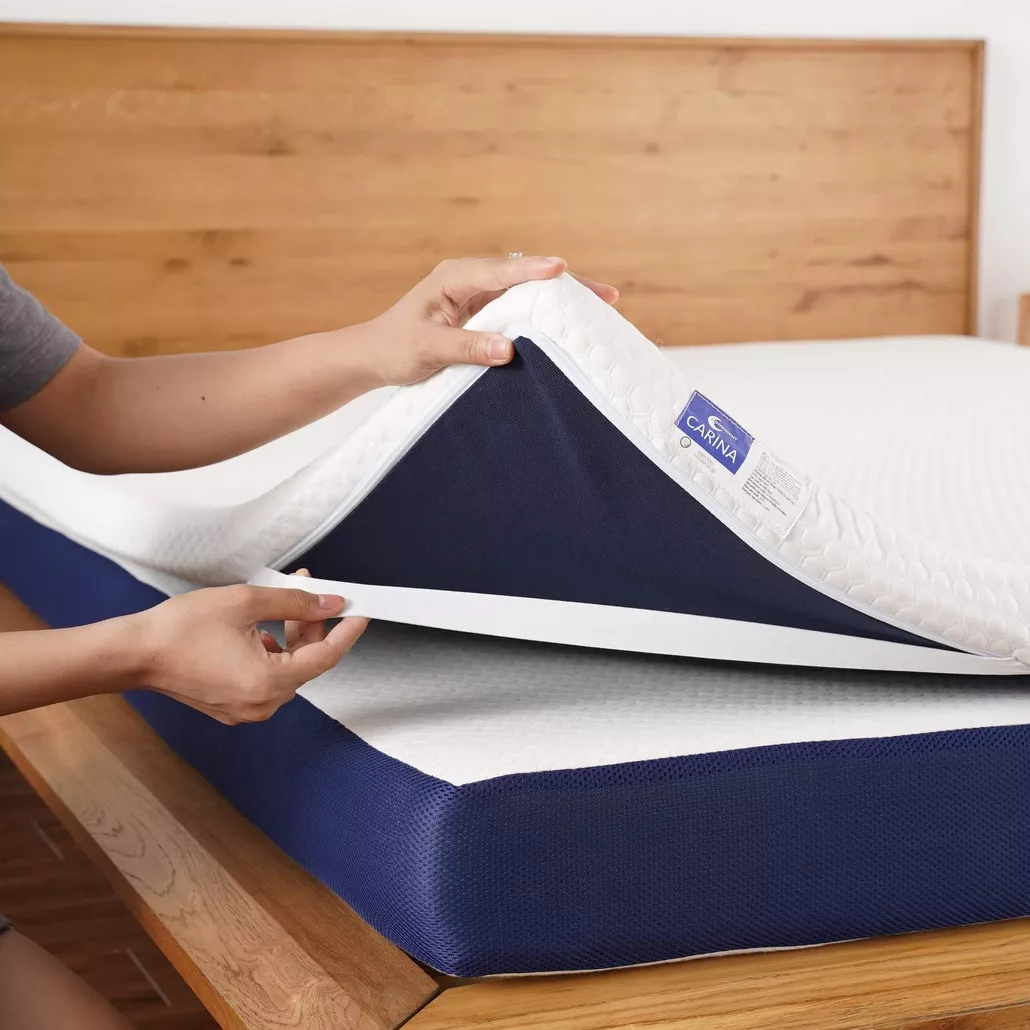 Topper memory foam Goodnight Carina tinh chất trà xanh êm ái, kháng khuẩn, chống trượt