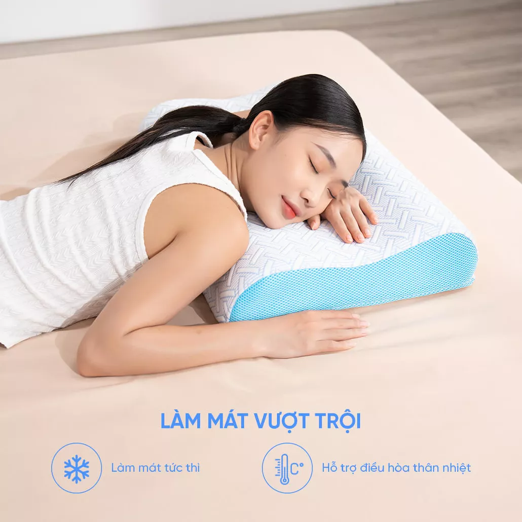 Gối memory foam công thái học Comfy Nami làm mát, ôm sát đường cong cổ vai gáy