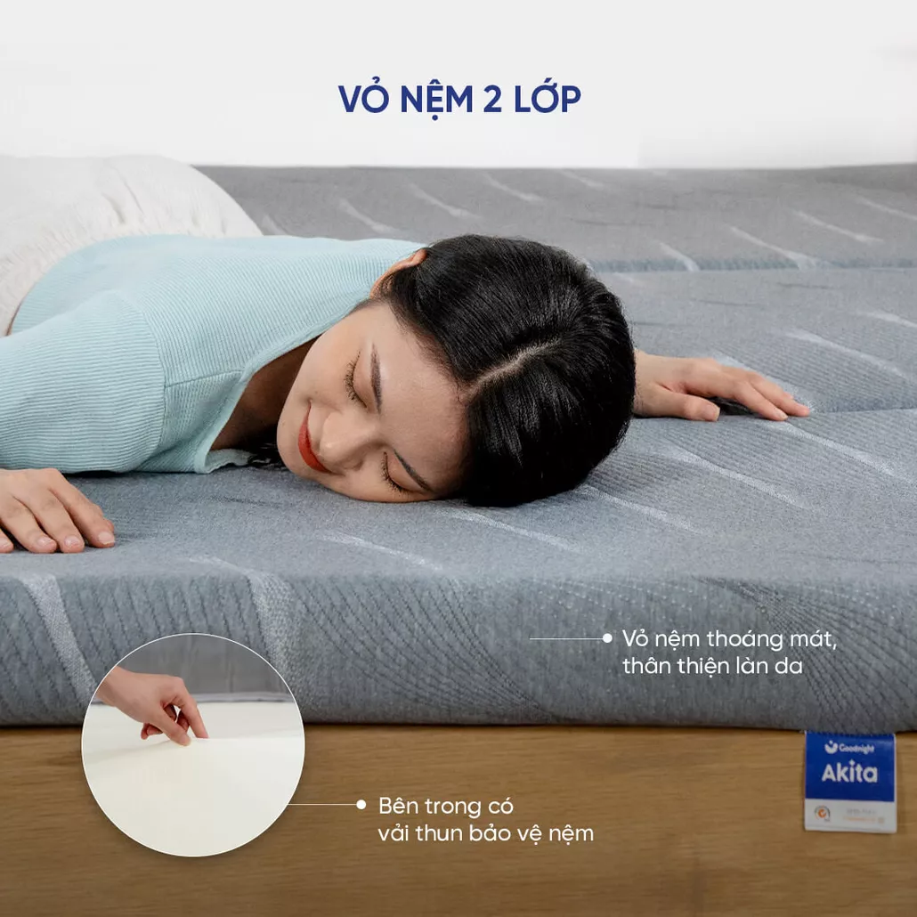 Nệm foam gấp 3 Goodnight Akita êm ái, đàn hồi, thoáng khí