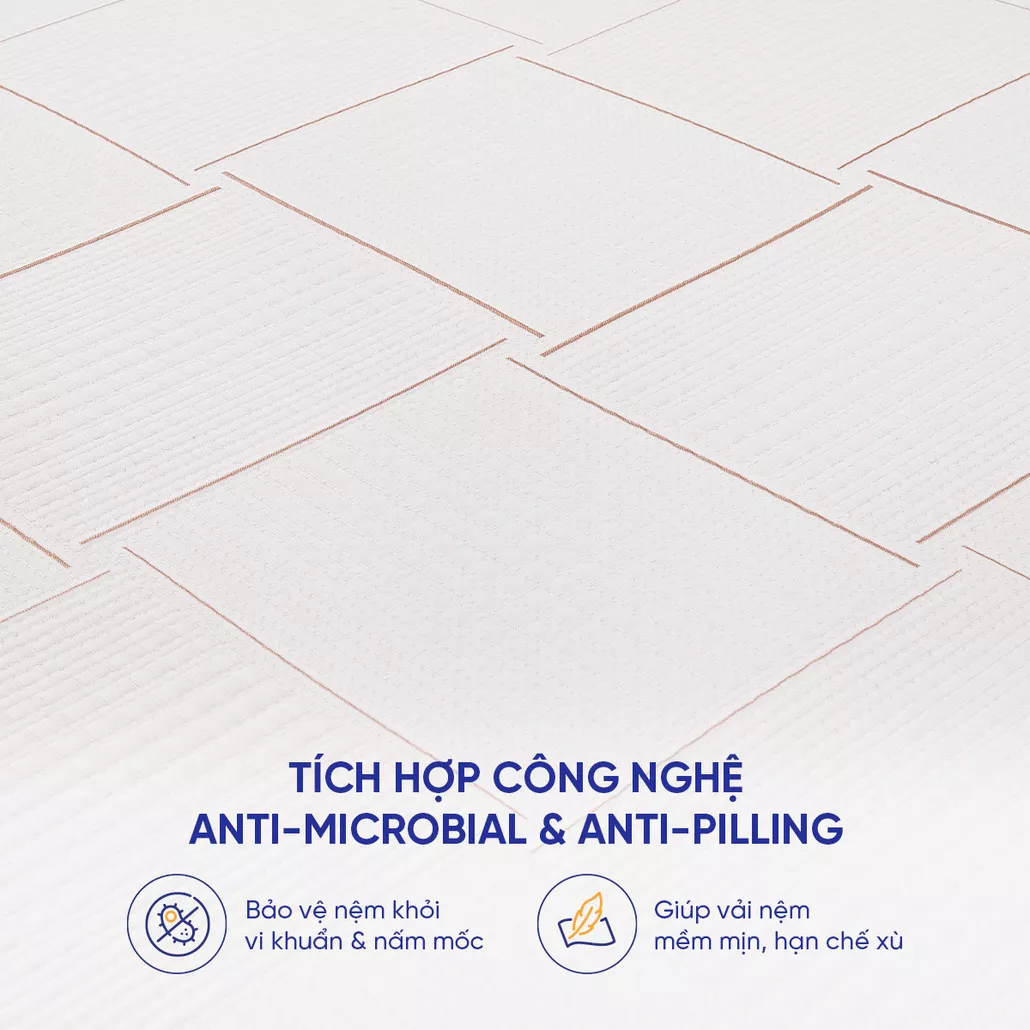 nệm foam cao cấp kháng virus comfy lux 2.0 nâng đỡ 5 vùng, làm mát