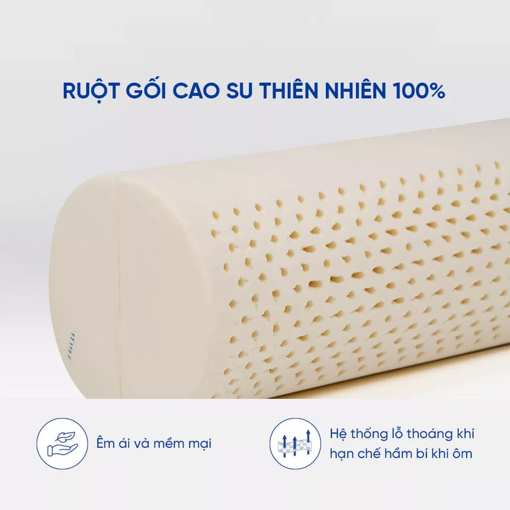 Gối ôm cao su Kim Cương Honey 100% cao su thiên nhiên, êm ái, thoáng khí