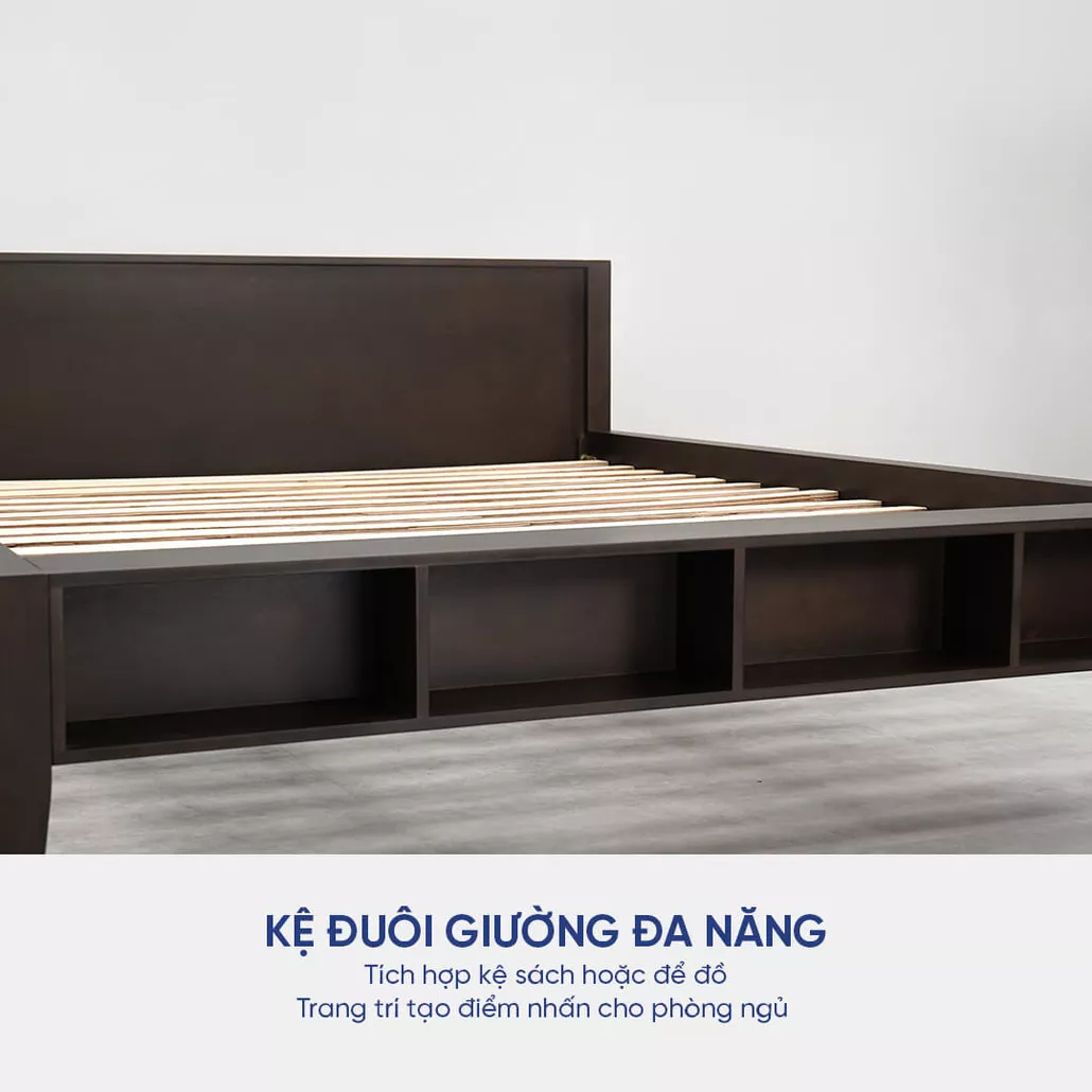 Giường gỗ cao su Amando Demeter bền đẹp, vững trãi, chống mối mọt