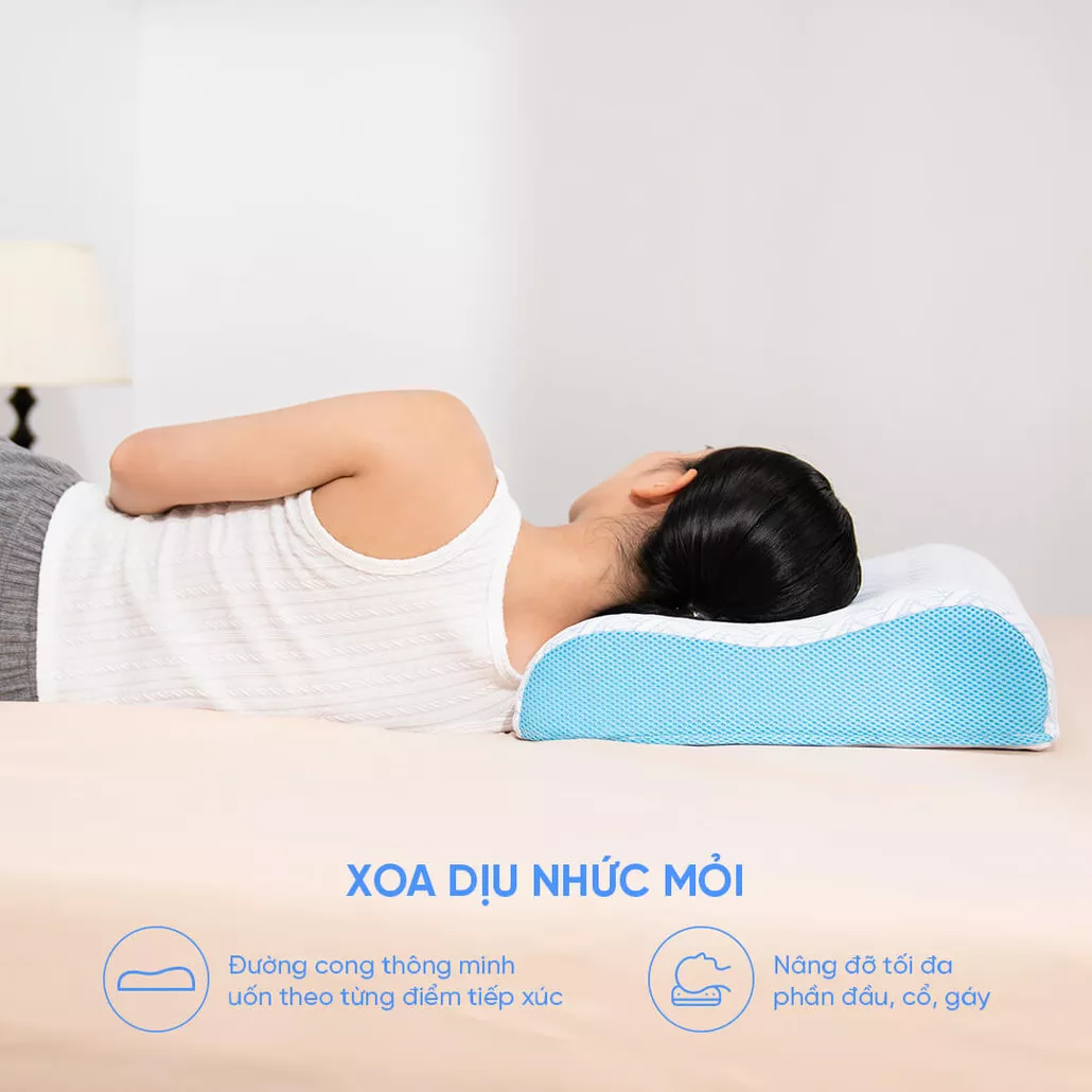 Gối memory foam công thái học Comfy Nami làm mát, ôm sát đường cong cổ vai gáy