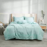 Bộ ga chun chăn chần Amando thêu cotton satin màu xanh lá