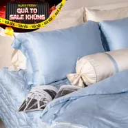 Bộ Chăn ga lụa tencel cao cấp Amando Soulmate 7 chi tiết màu Xanh