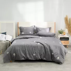 Bộ ga chun chăn chần Amando thêu cotton satin màu xám