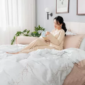 Bộ chăn ga phủ sợi gỗ thiên nhiên Amando Jamila 5 chi tiết LC001