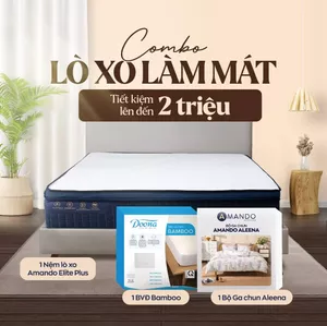 Combo Lò xo Làm mát - 1 Nệm lò xo Elite Plus, 1 bộ ga chun Aleena, 1 bảo vệ nệm Bamboo