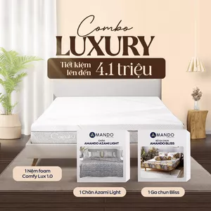 Combo Luxury: 1 nệm foam Lux 1.0, 1 Bộ ga chun Amando Bliss, 1 Chăn Amando Azami Light