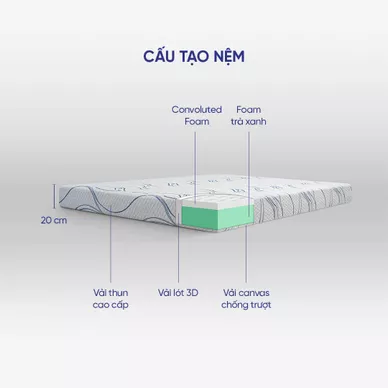 Nệm foam Goodnight Luna 3 vùng massage kháng khuẩn dày 20cm - Ảnh 3
