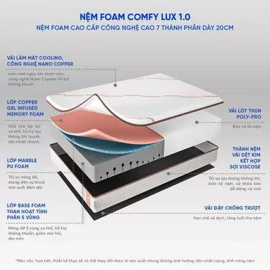 Nệm foam làm mát, kháng khuẩn nâng đỡ 5 vùng Comfy Lux 1.0 - Ảnh 3