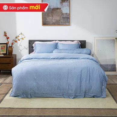 Bộ chăn ga Lụa tencel cao cấp Amando Lagom 5 chi tiết Màu Xanh dương - Ảnh 6