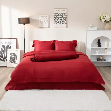 Bộ Chăn ga cưới lụa tencel cao cấp Amando Soulmate 7 chi tiết màu Đỏ - Ảnh 5