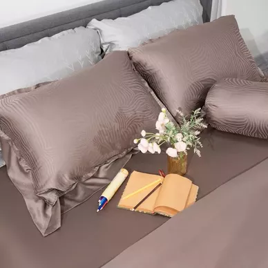 Bộ chăn ga Lụa tencel cao cấp Amando Lagom 5 chi tiết Màu Nâu - Thumbnail