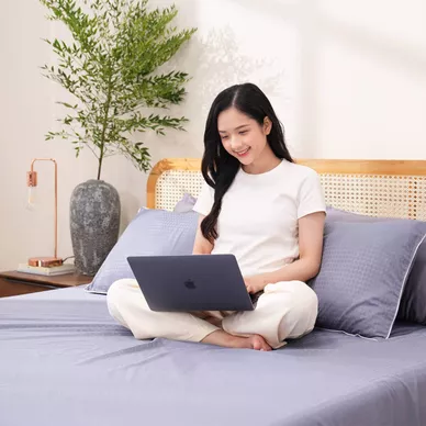 Bộ ga chun polyester gấm Amando Ellie đơn sắc 4 chi tiết Màu Xanh dương - Thumbnail
