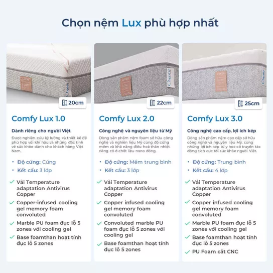 Nệm foam Comfy Lux 3.0 cao cấp tương thích toàn diện dày 25cm - Ảnh 14