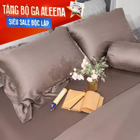 Bộ chăn ga Lụa tencel cao cấp Amando Lagom 5 chi tiết Màu Nâu - Thumbnail