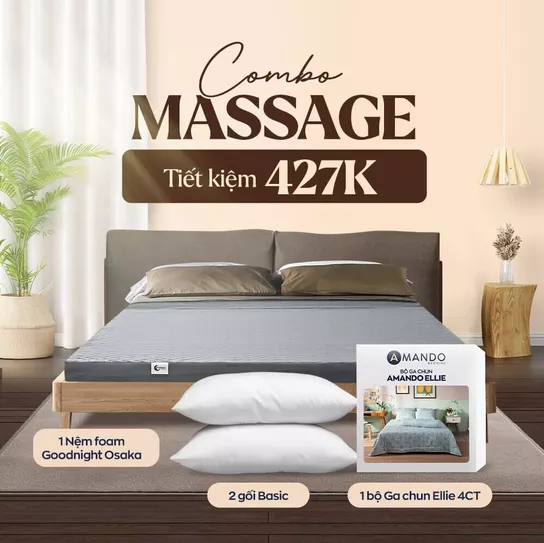 Combo Massage (1 Nệm Osaka, 1 bộ Ga chun Ellie 4CT, 2 gối Basic) - Ảnh 1