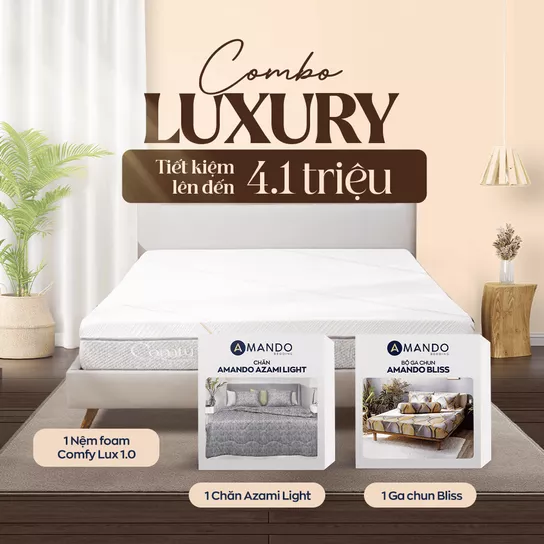 Combo Luxury: 1 nệm foam Lux 1.0, 1 Bộ ga chun Amando Bliss, 1 Chăn Amando Azami Light - Ảnh 1