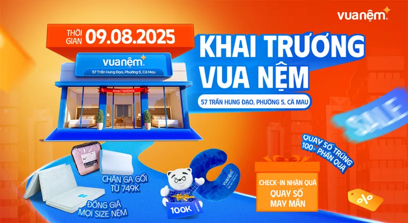 Khai trương cửa hàng Vua Nệm 57 Trần Hưng Đạo, P5, Cà Mau: Tham gia vòng quay may mắn – Nhận quà giá trị