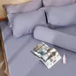 Bộ ga chun polyester gấm Amando Ellie đơn sắc 4 chi tiết Màu Xanh dương - Ảnh thumb 4