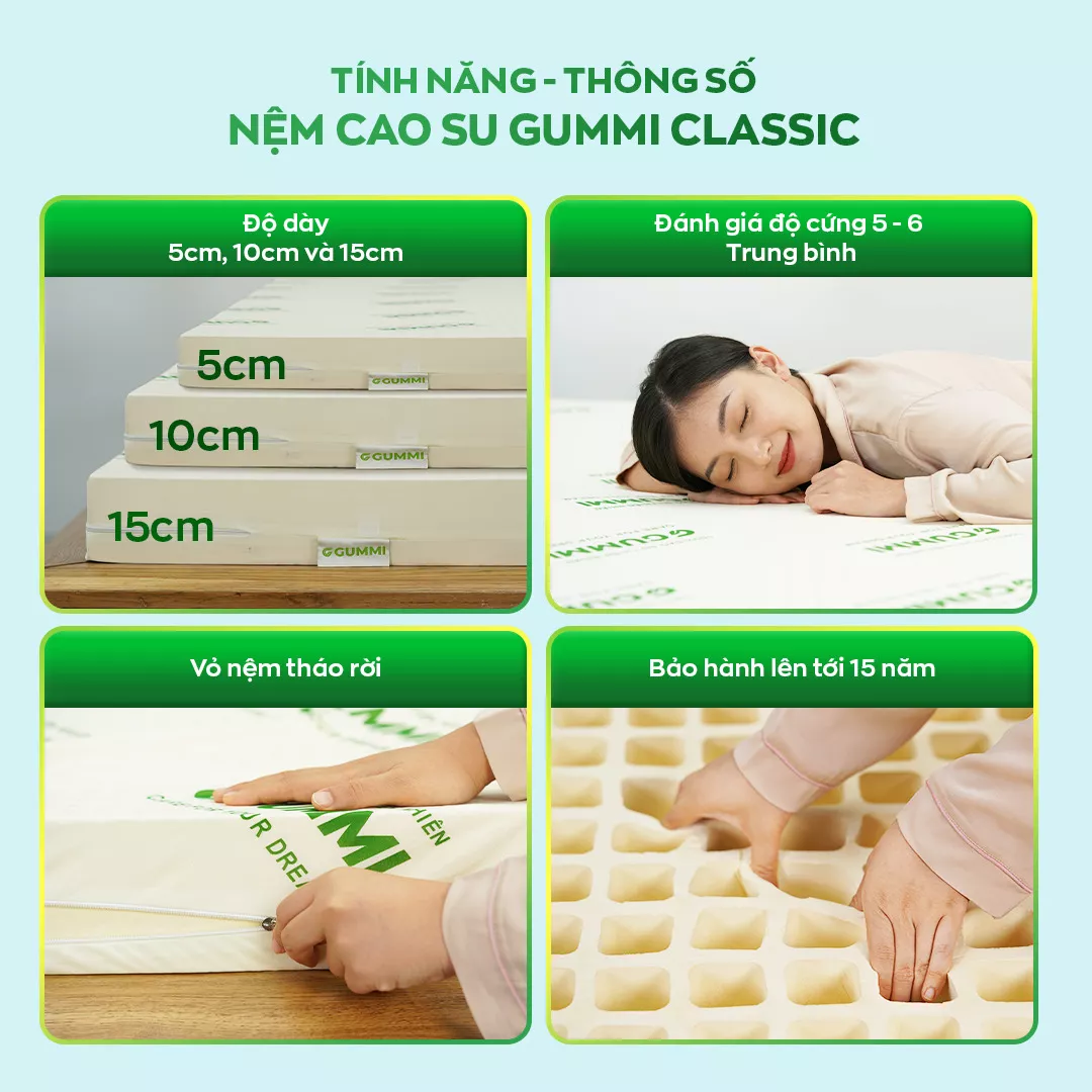 Nệm cao su thiên nhiên 1m6 x 2m Gummi Classic sở hữu nhiều ưu điểm