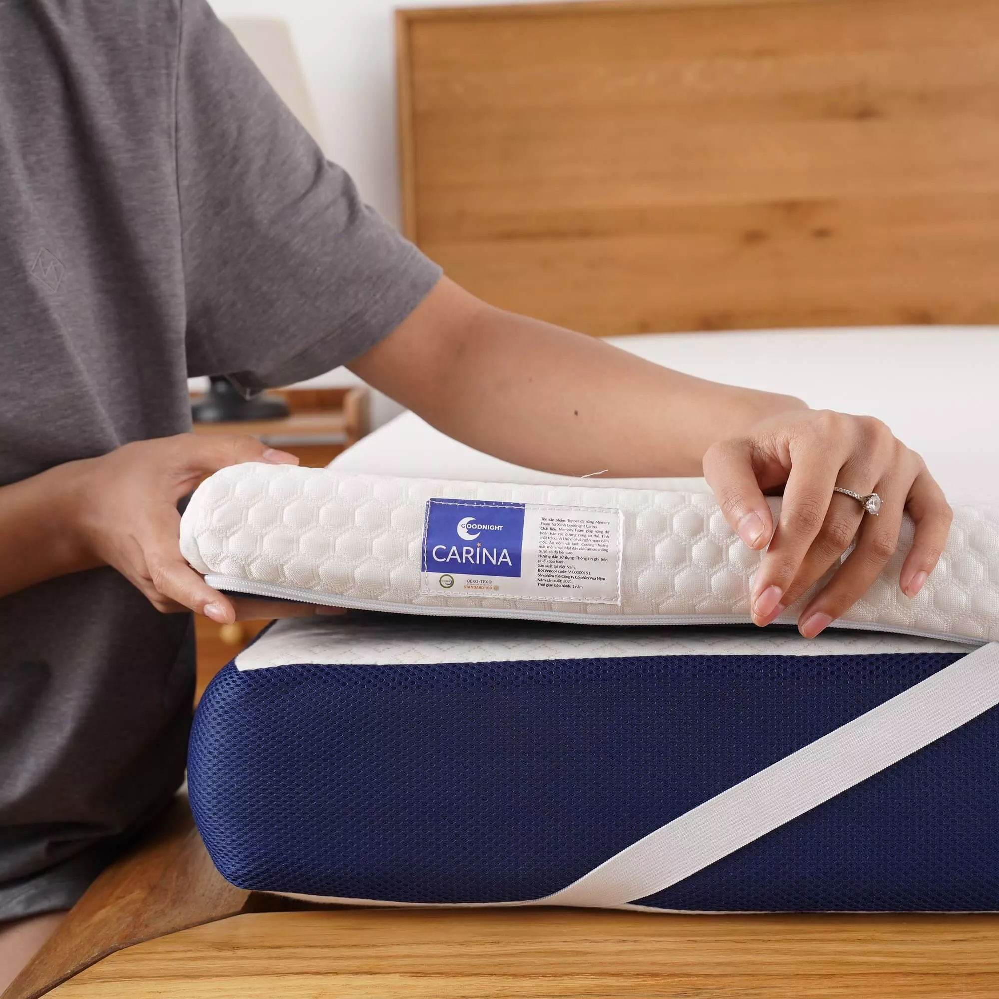Topper memory foam Goodnight Carina tinh chất trà xanh - Ảnh 4