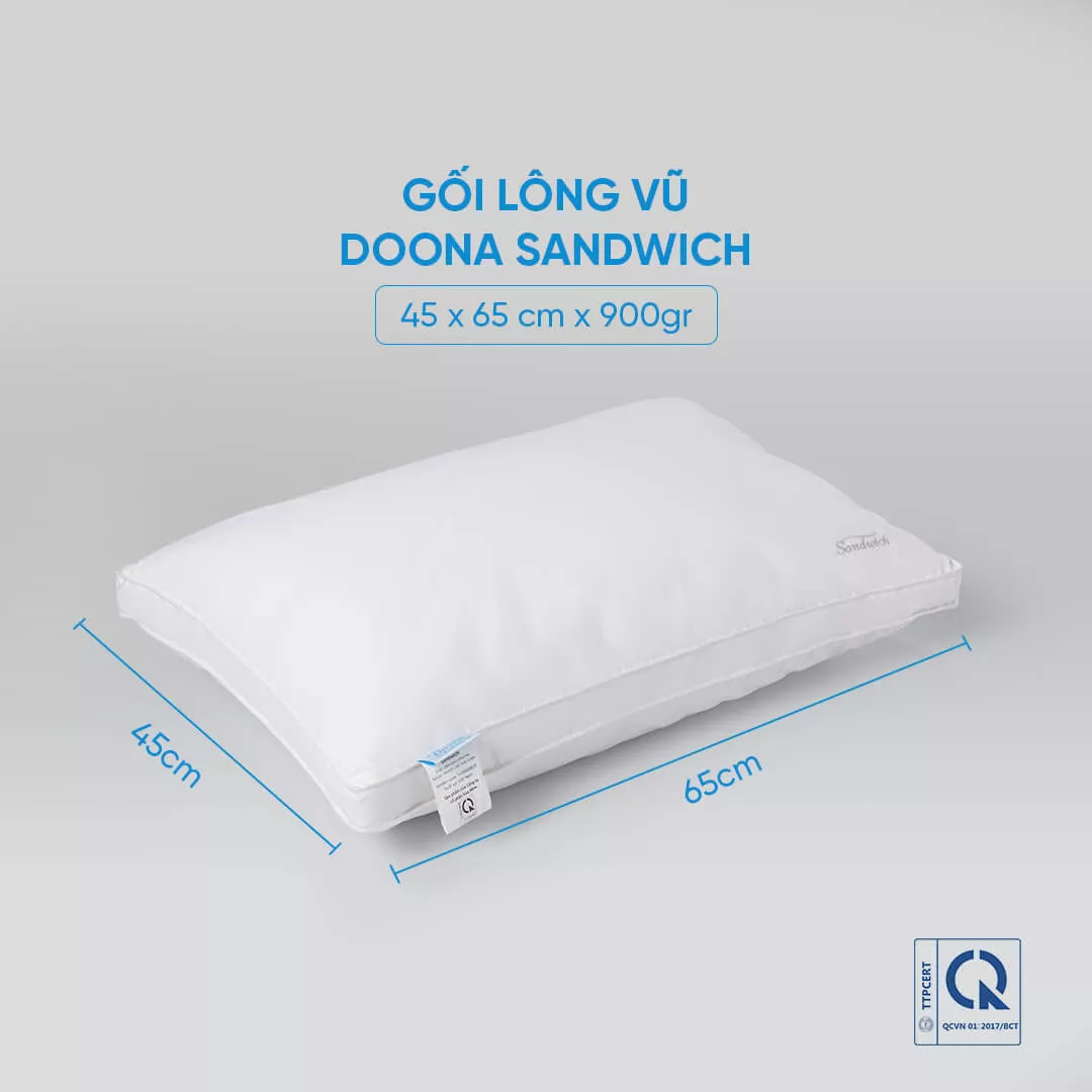 Gối lông vũ Doona Sandwich cao cấp kháng khuẩn - Ảnh 2