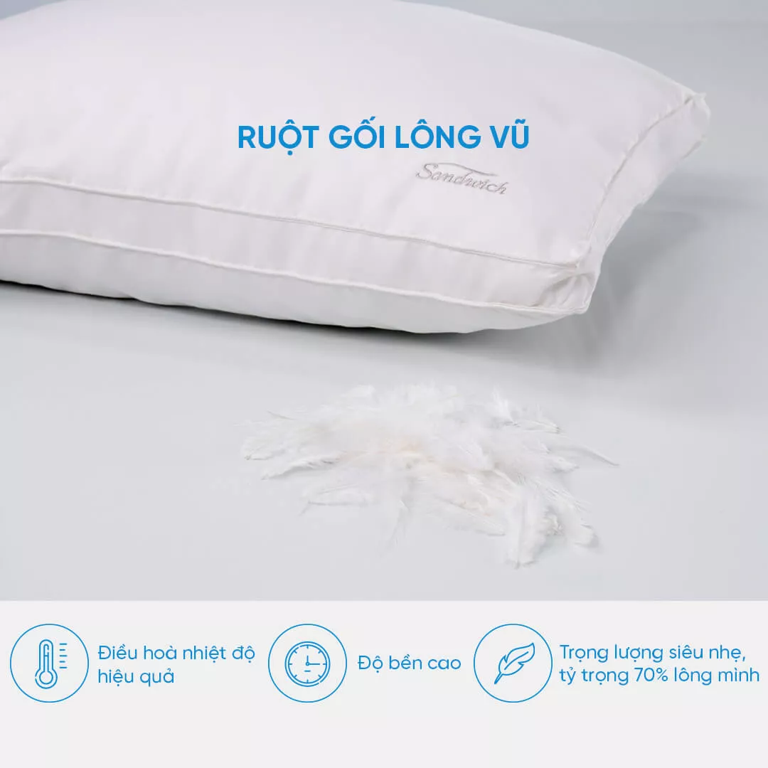 Gối lông vũ Doona Sandwich cao cấp kháng khuẩn - Ảnh 4