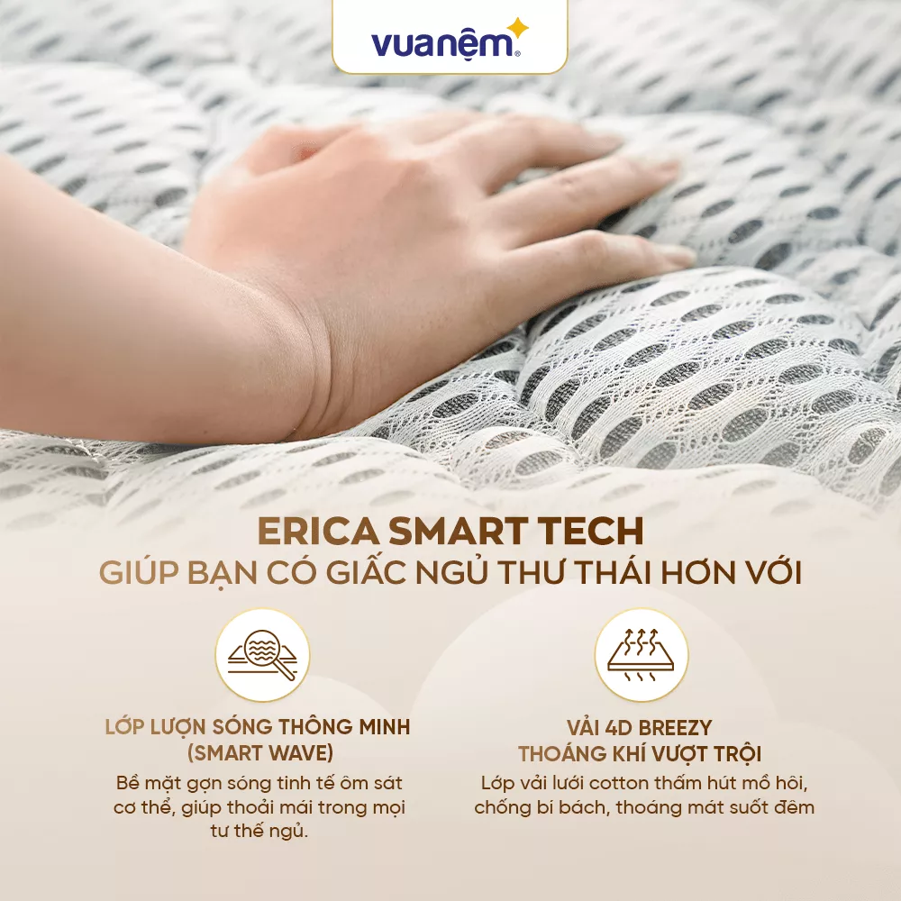 Nệm Kim Cương Erica Smart Tech công nghệ fushion, thành phần foam và cao su tổng hợp - dày 15cm - Ảnh 10