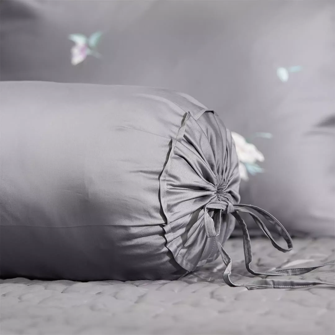 Bộ ga chun chăn chần Amando thêu cotton satin màu xám - Ảnh 7