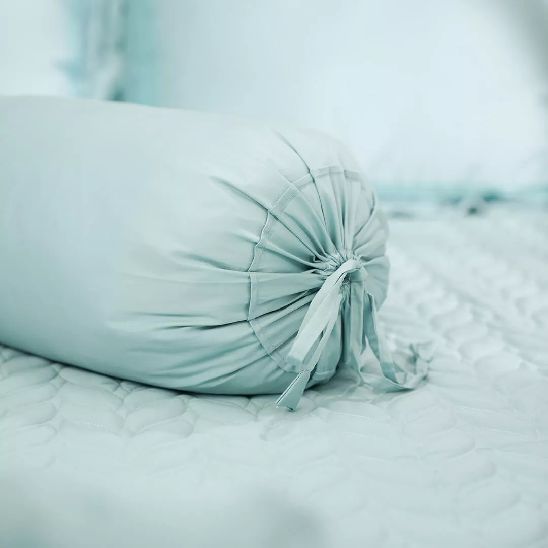 Bộ ga chun chăn chần Amando thêu cotton satin màu xanh lá - Ảnh 6