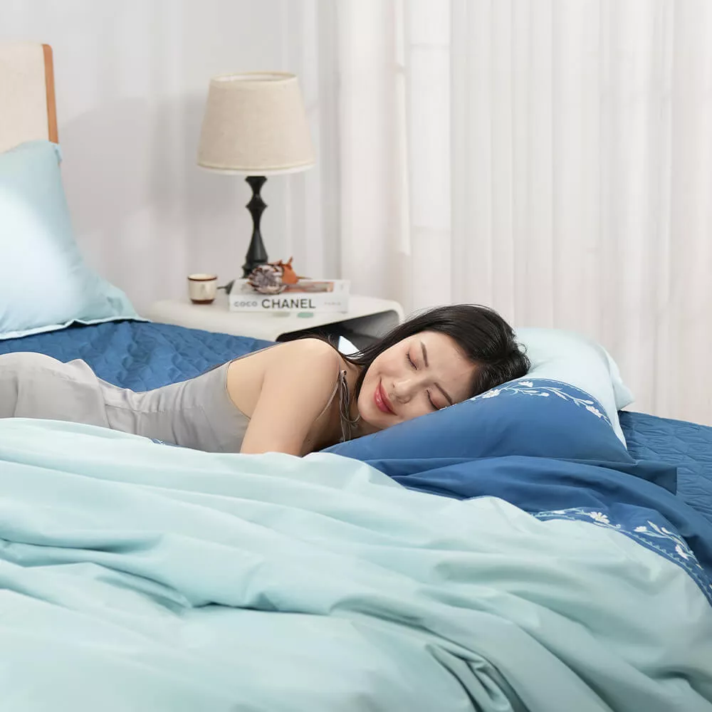 Bộ ga phủ chăn chần Amando thêu cotton satin màu xanh lá - Ảnh 8