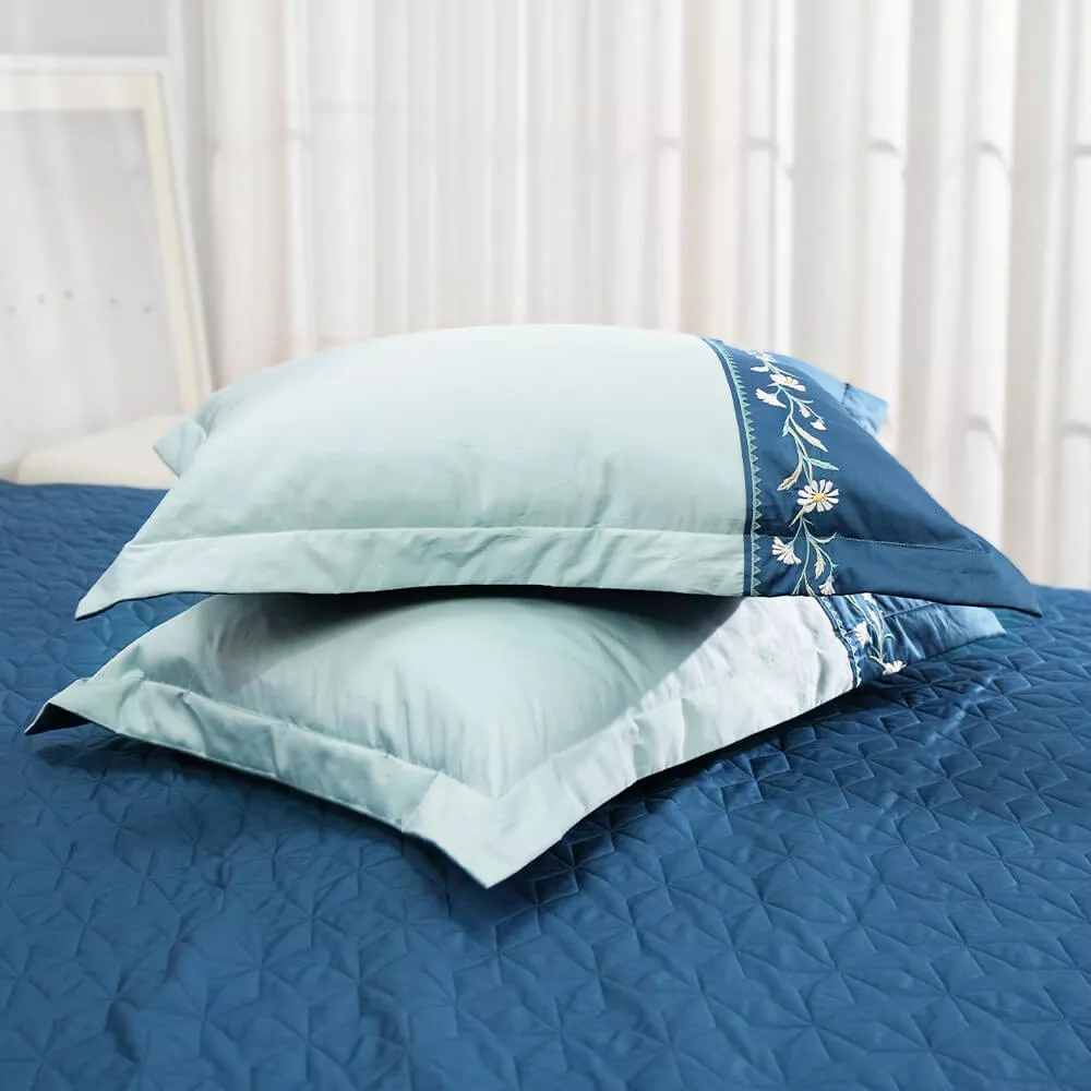 Bộ ga phủ chăn chần Amando thêu cotton satin màu xanh lá - Ảnh 7