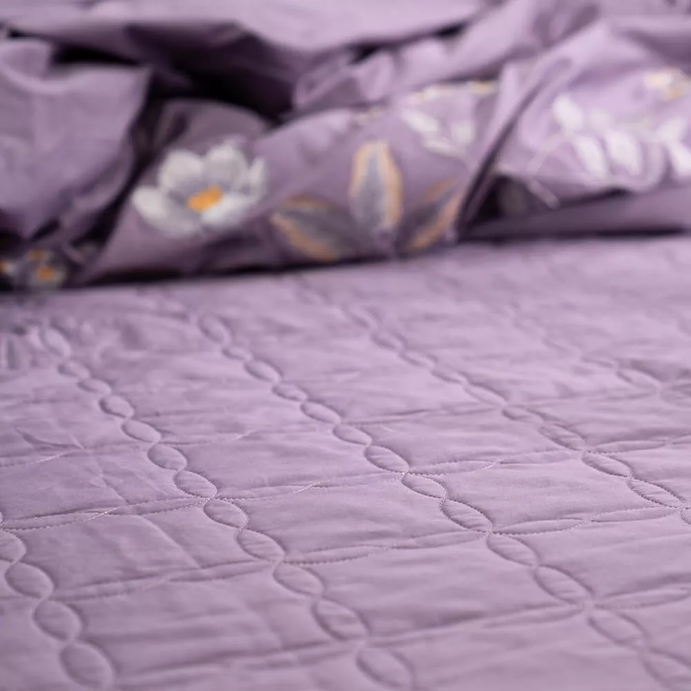 Bộ ga phủ chăn chần Amando thêu cotton satin màu tím - Ảnh 4