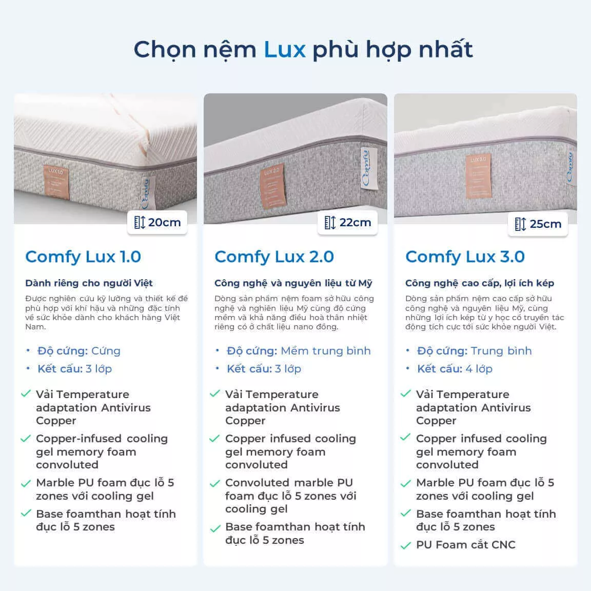 Nệm foam Comfy Lux 1.0 cao cấp kháng khuẩn kép dày 20cm - Ảnh 16