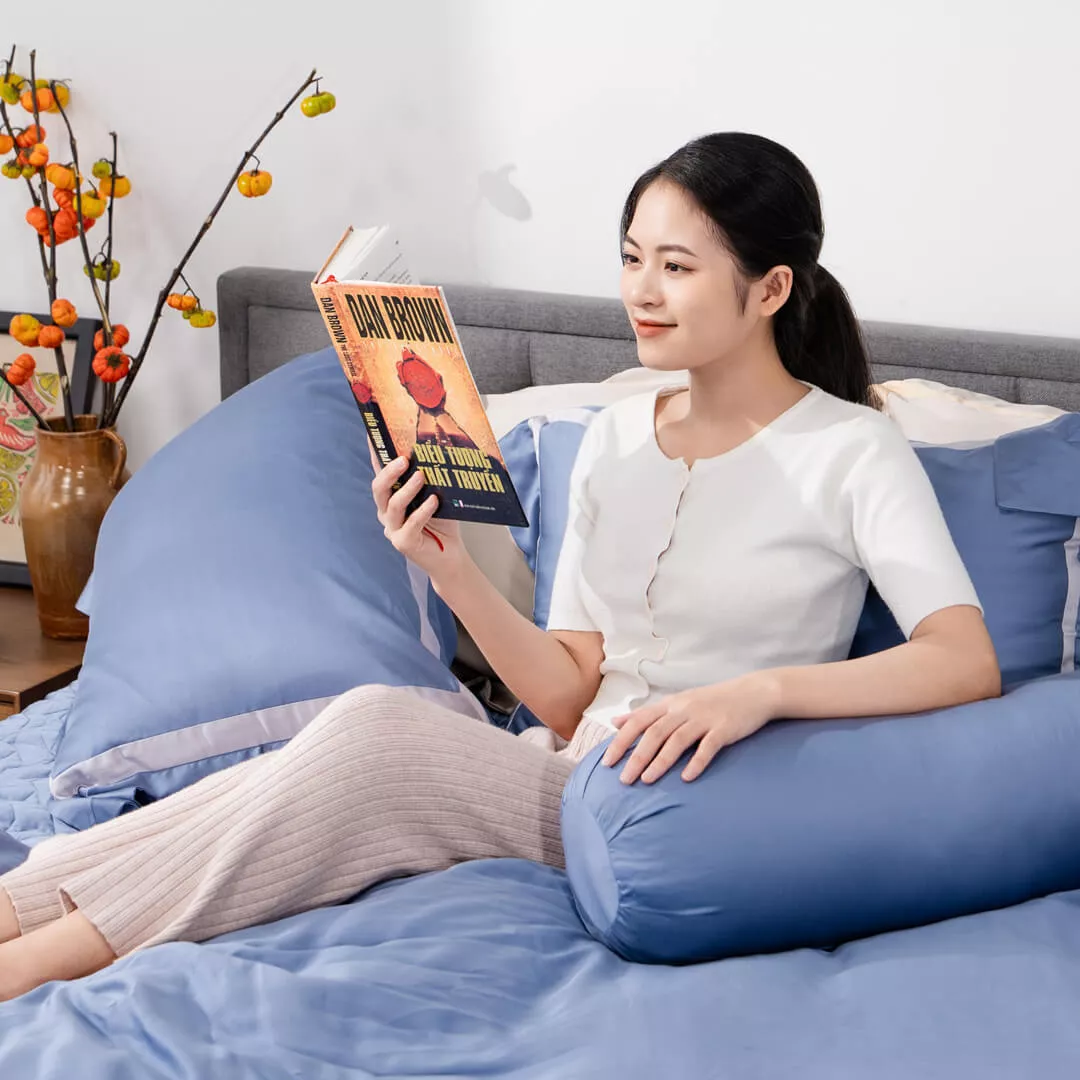 Bộ chăn ga phủ Lụa tencel cao cấp Amando Confident 5 chi tiết Màu Xanh Dương - Ảnh 10