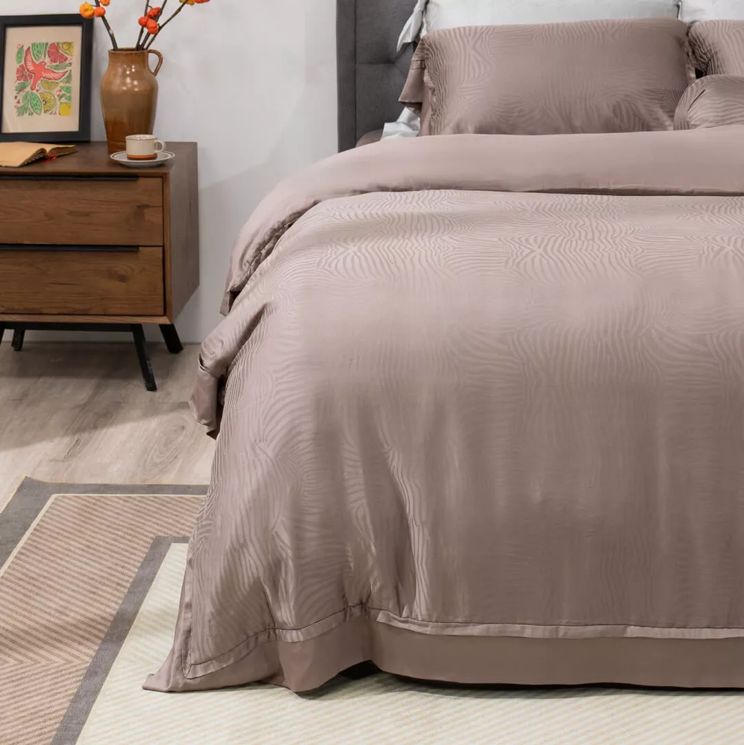 Bộ chăn ga Lụa tencel cao cấp Amando Lagom 5 chi tiết Màu Nâu - Ảnh 6
