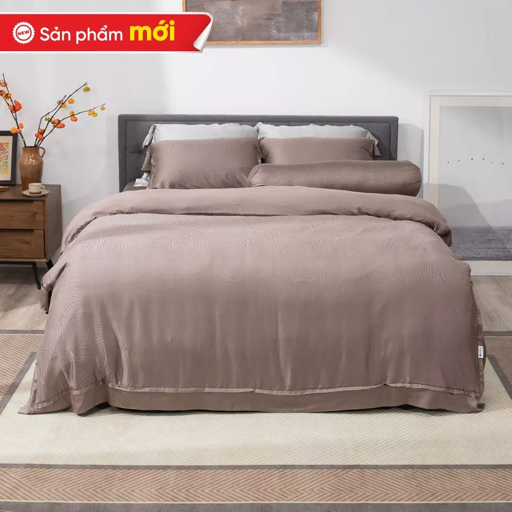 Bộ chăn ga Lụa tencel cao cấp Amando Lagom 5 chi tiết Màu Nâu - Ảnh 3