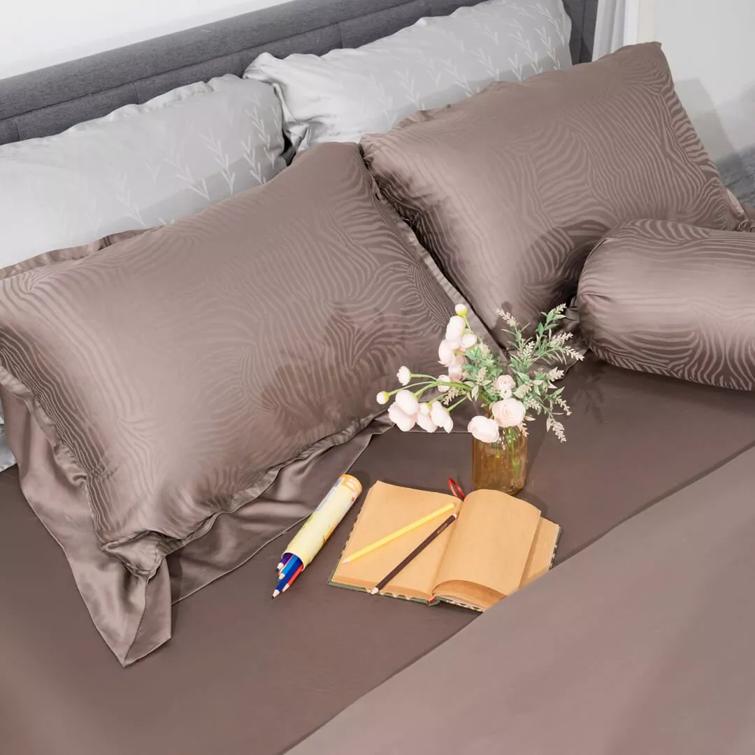 Bộ chăn ga Lụa tencel cao cấp Amando Lagom 5 chi tiết Màu Nâu - Ảnh 2