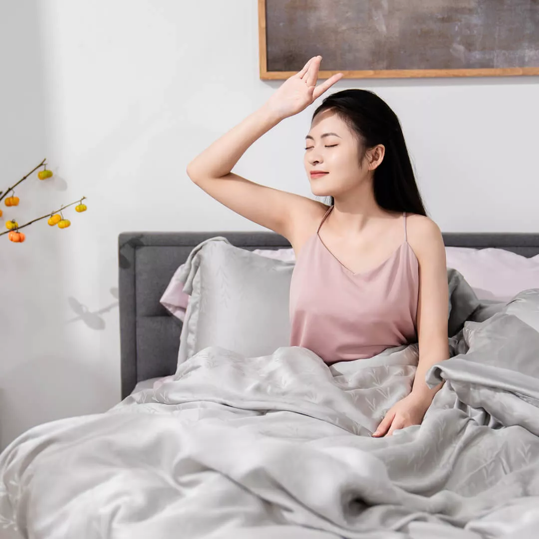 Bộ chăn ga Lụa tencel cao cấp Amando Lagom 5 chi tiết Màu Xám - Ảnh 2