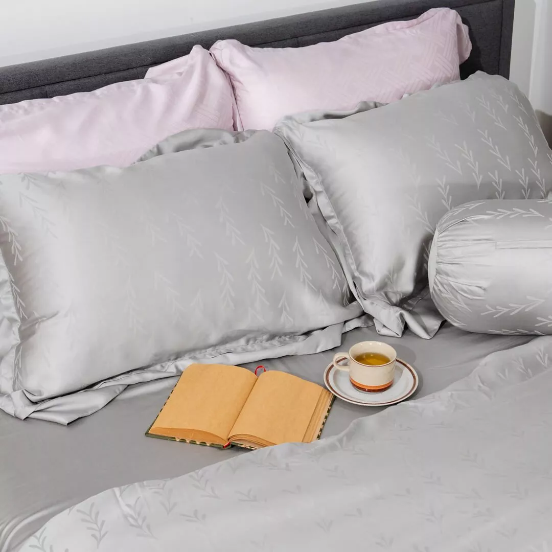 Bộ chăn ga Lụa tencel cao cấp Amando Lagom 5 chi tiết Màu Xám - Ảnh 3