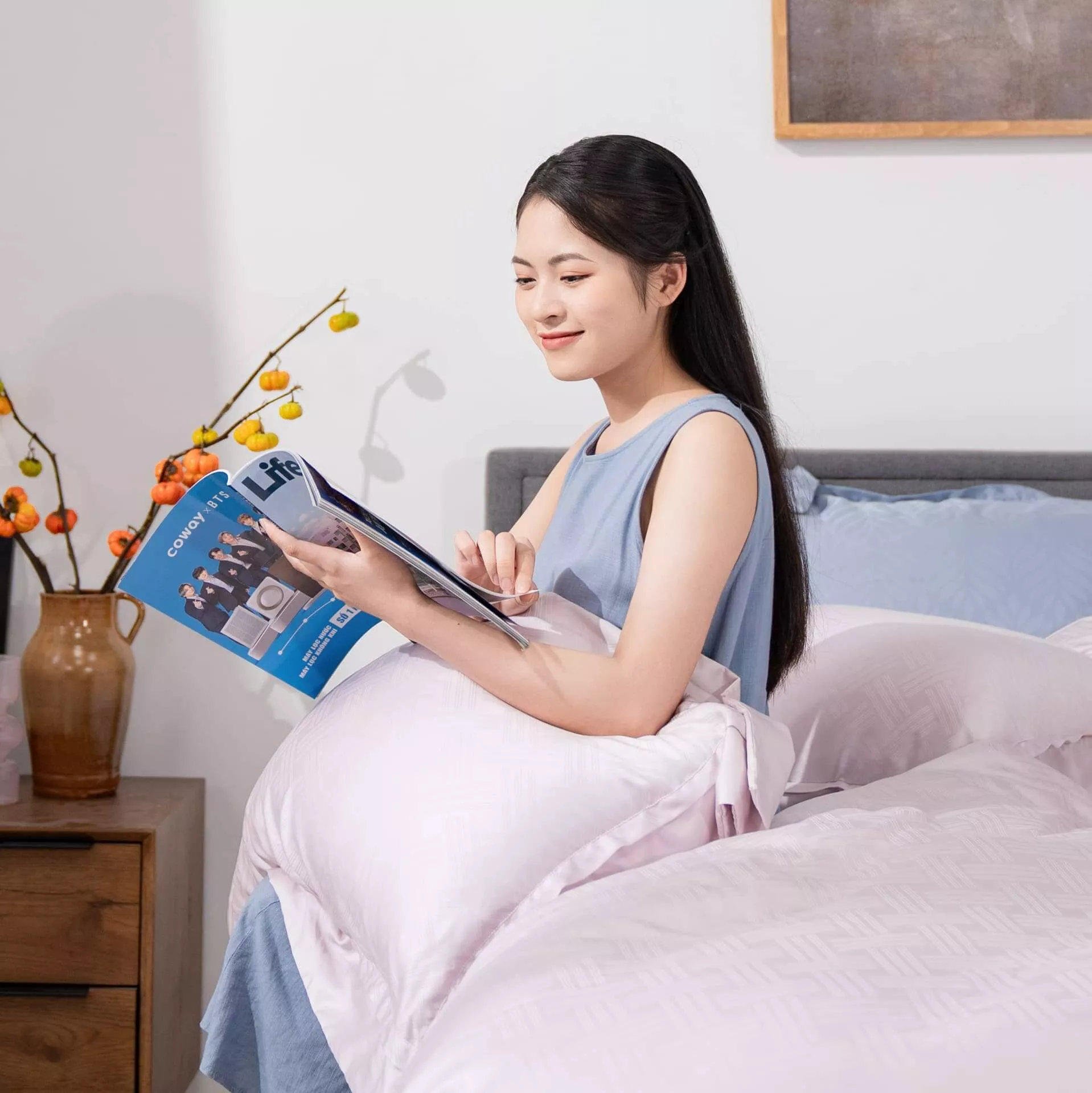 Bộ chăn ga Lụa tencel cao cấp Amando Lagom 5 chi tiết Màu Tím - Ảnh 10