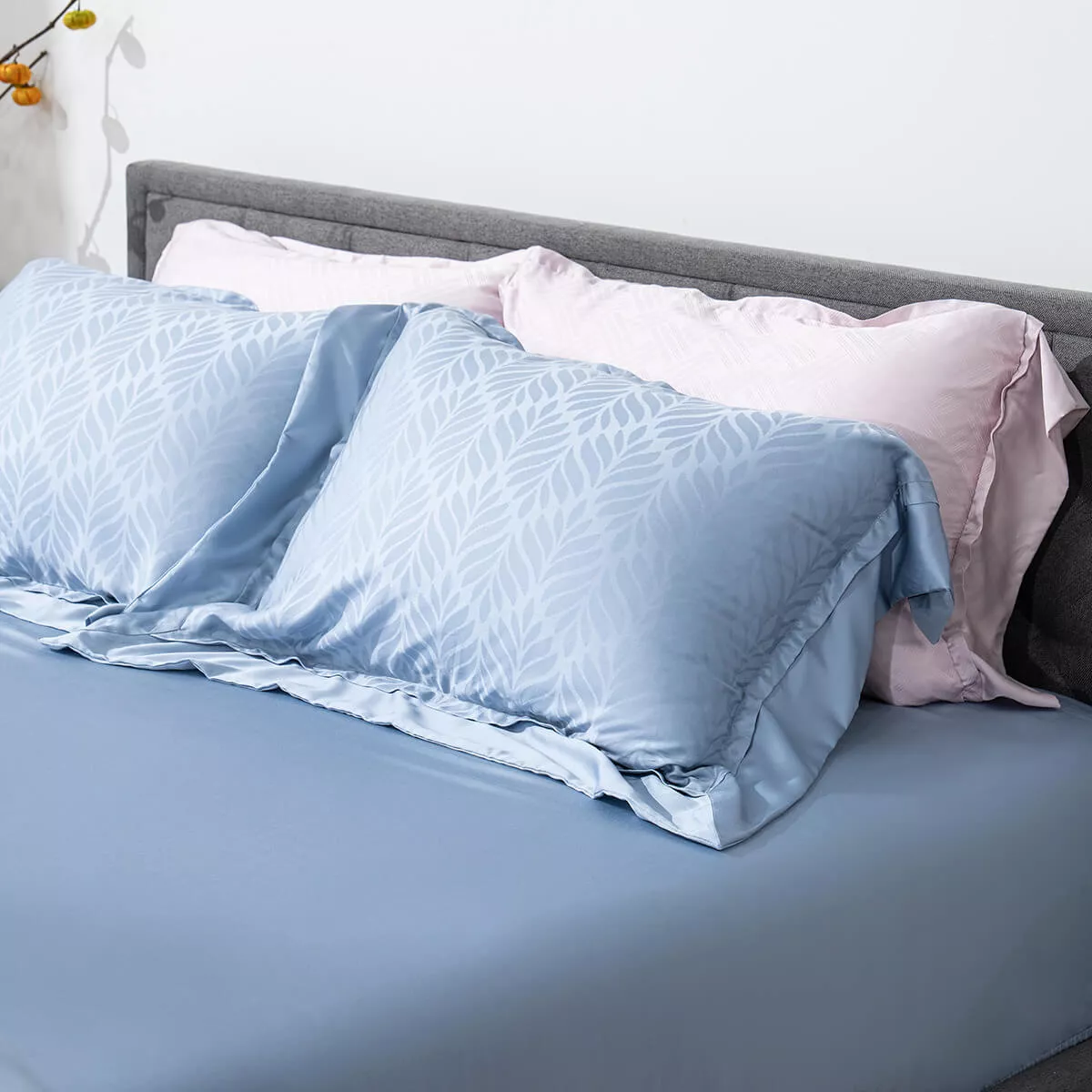 Bộ chăn ga Lụa tencel cao cấp Amando Lagom 5 chi tiết Màu Xanh dương - Ảnh 6