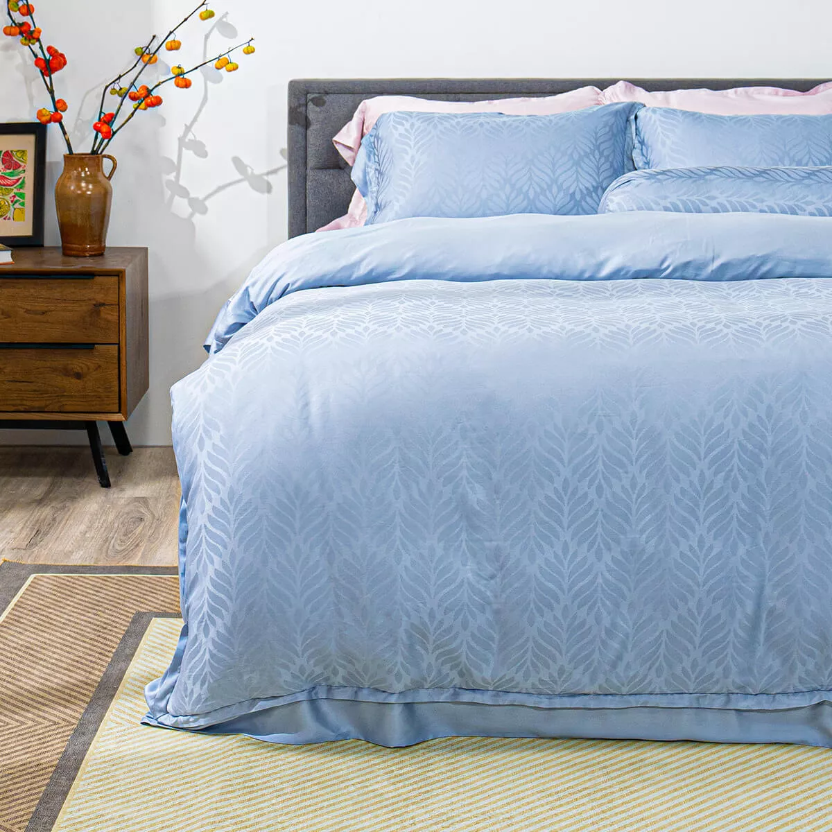 Bộ chăn ga Lụa tencel cao cấp Amando Lagom 5 chi tiết Màu Xanh dương - Ảnh 8