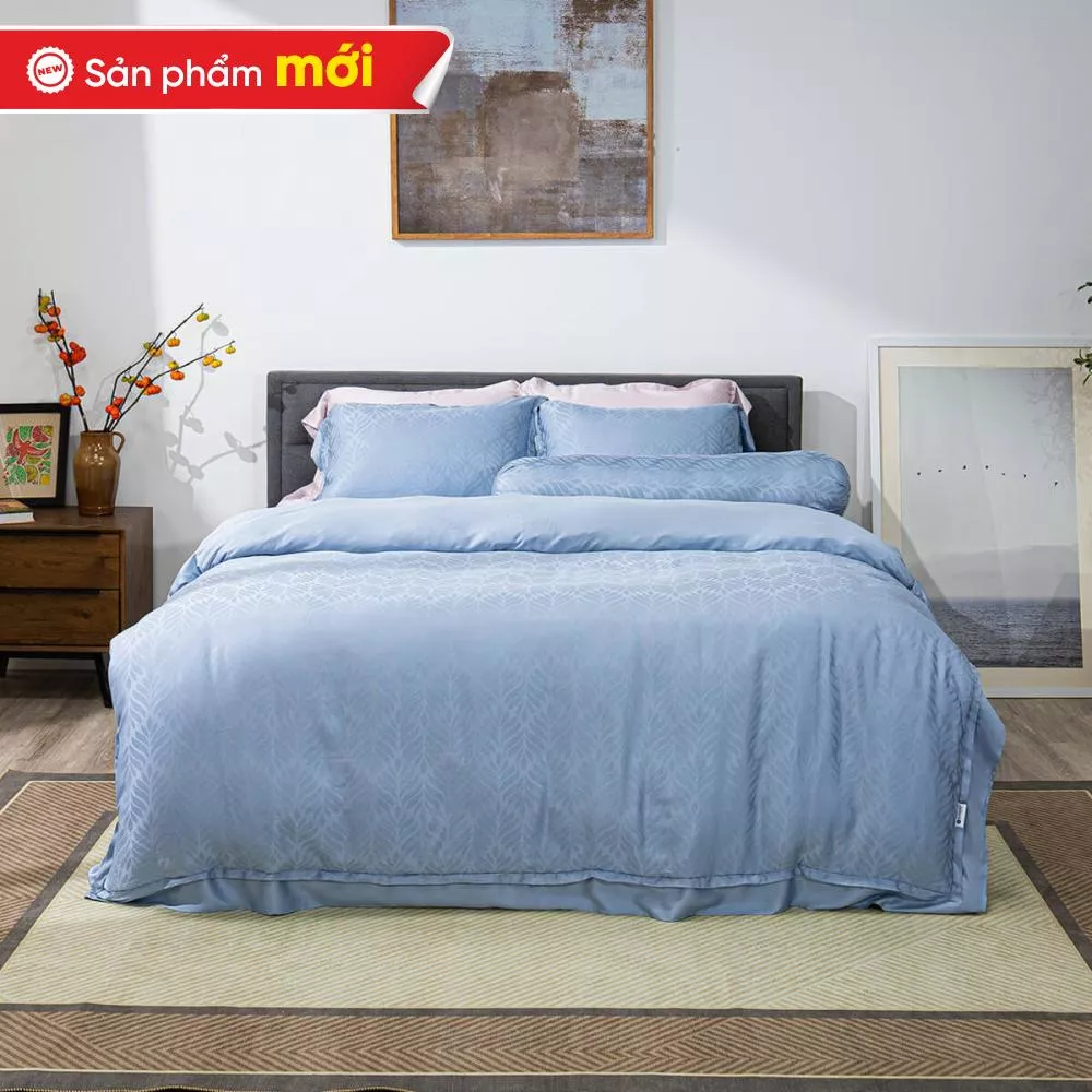 Bộ chăn ga Lụa tencel cao cấp Amando Lagom 5 chi tiết Màu Xanh dương - Ảnh 4